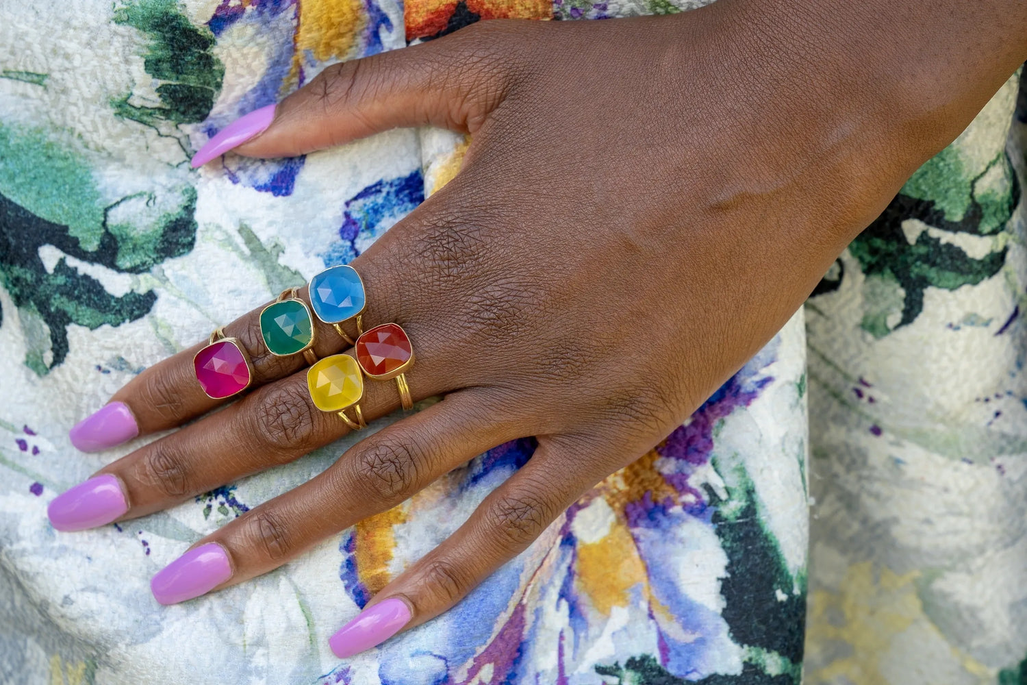 YAA YAA LONDON Onyx Stone Adjustable Gold Rings