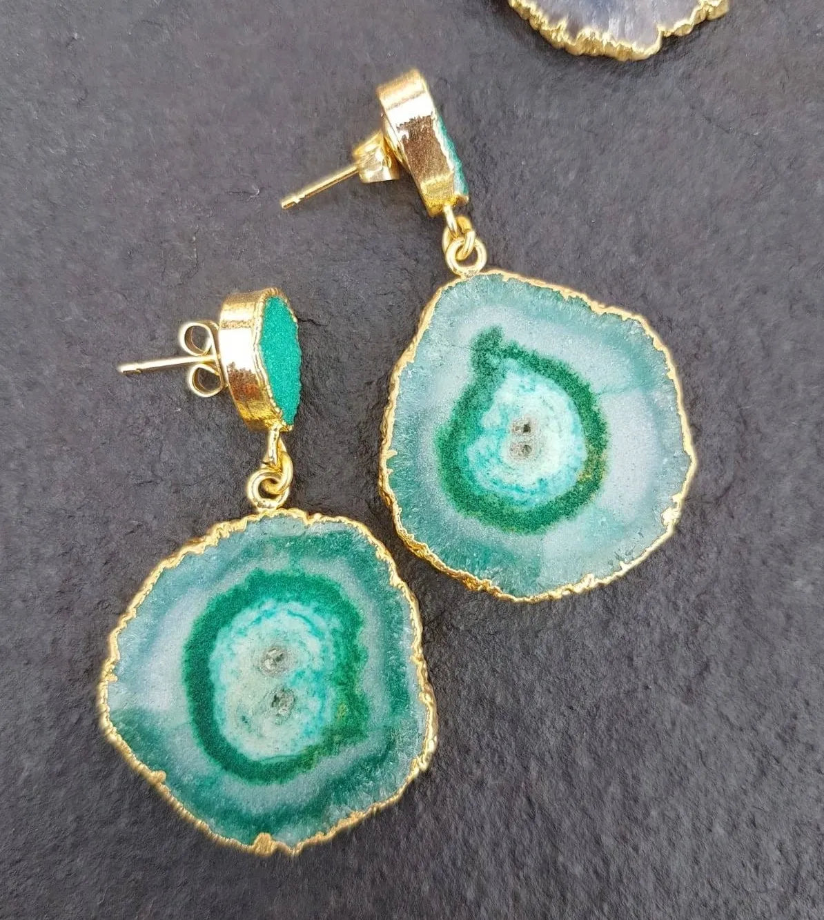 Green 'So Solar' Solar Quartz Druzy Gold Earrings