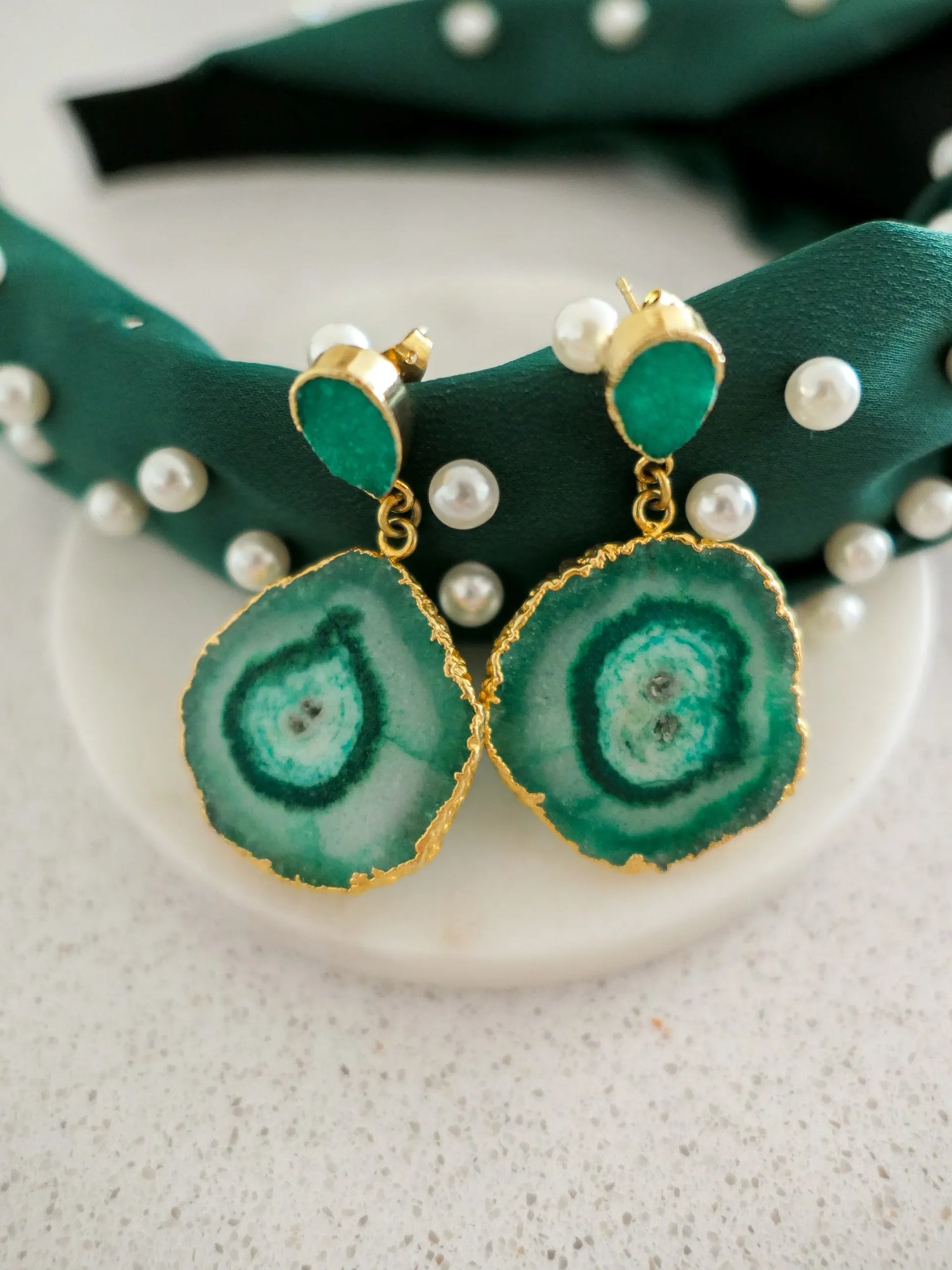 Green 'So Solar' Solar Quartz Druzy Gold Earrings