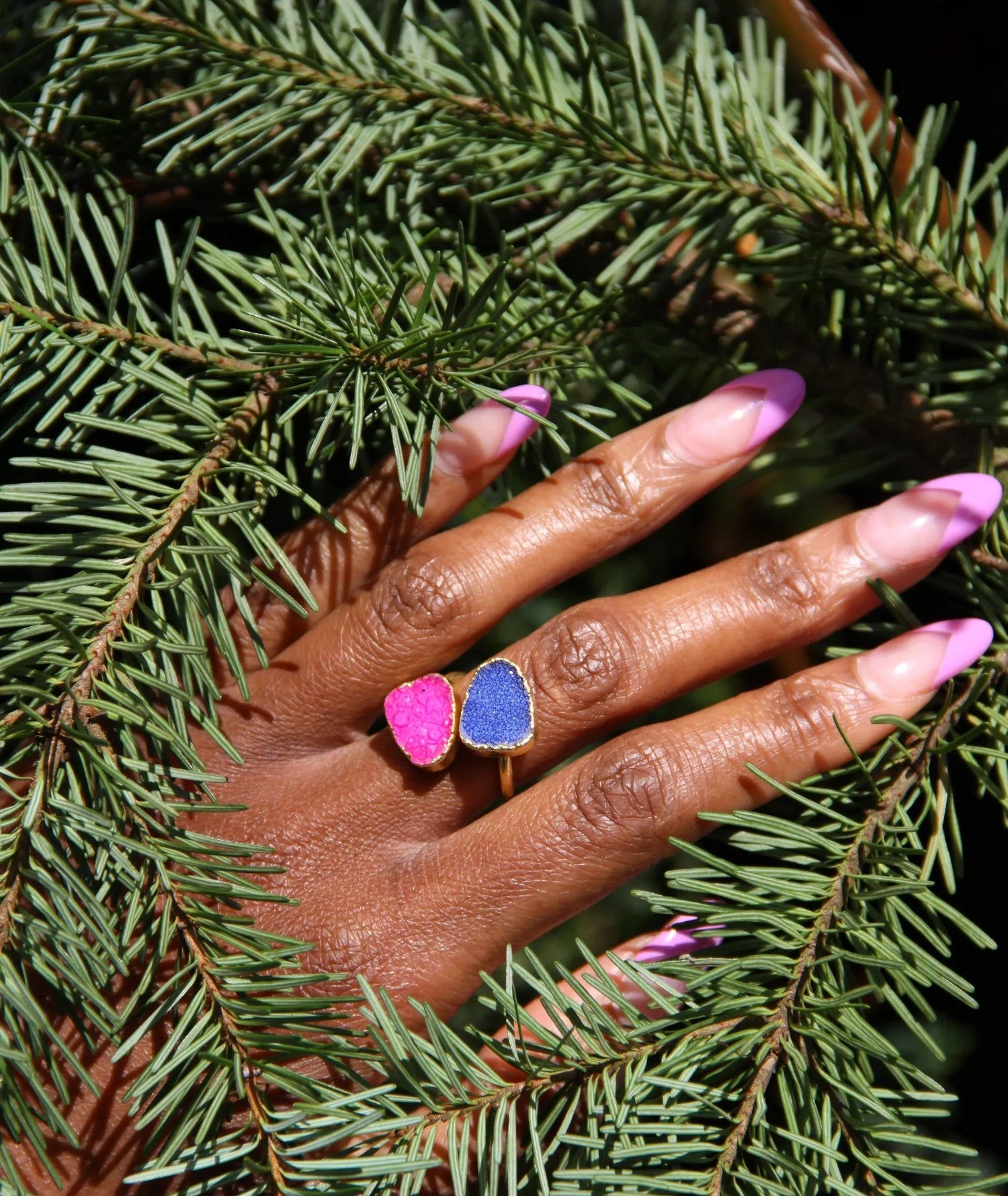 Blue and Fuchsia Pink Stone Semi-precious Gold Ring