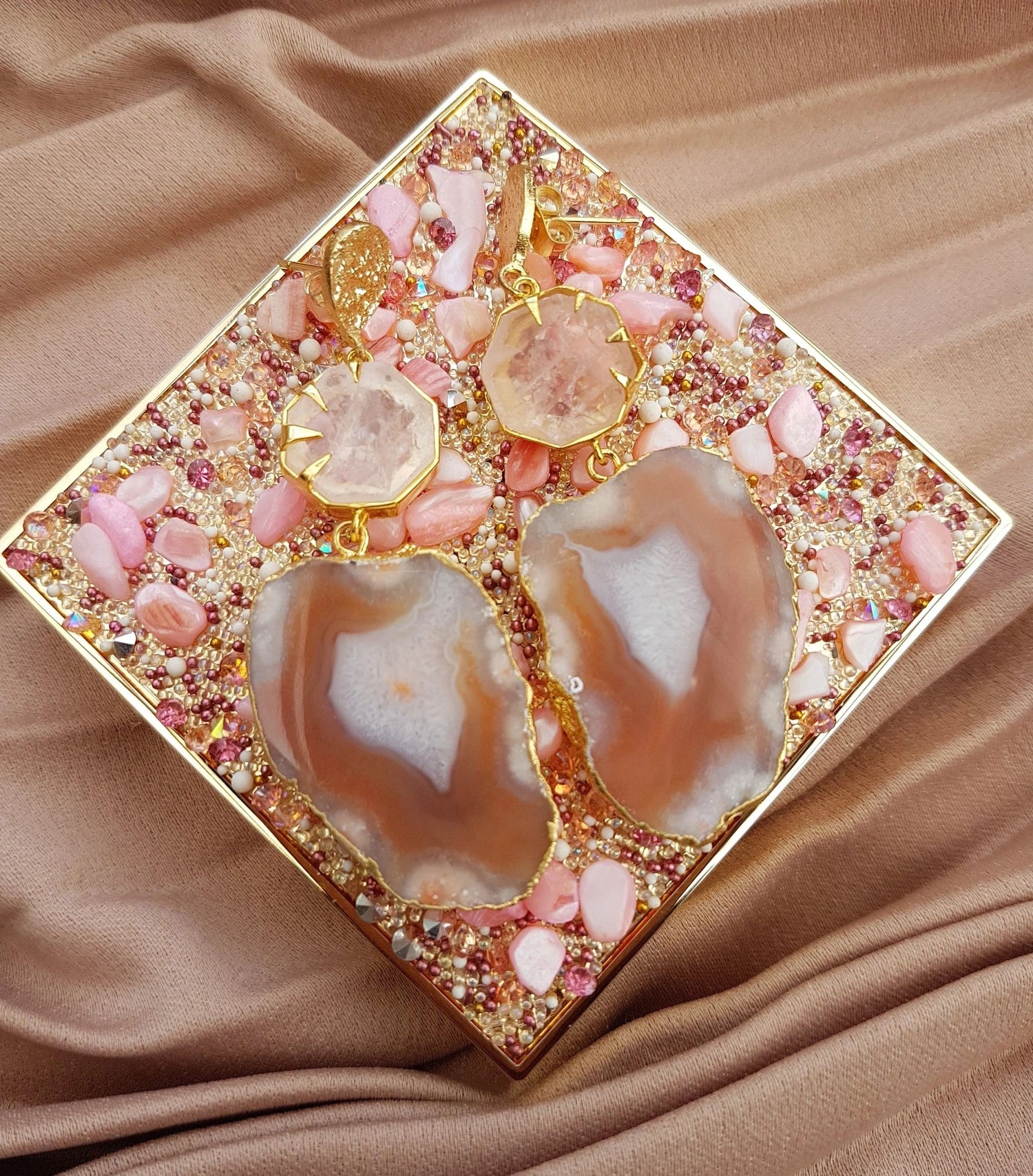 YAA YAA LONDON 'Hold on' Rose Quartz Gemstone Statement Earrings