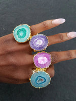 YAA YAA LONDON Magenta 'Solar Power' Gemstone Gold Statement Ring