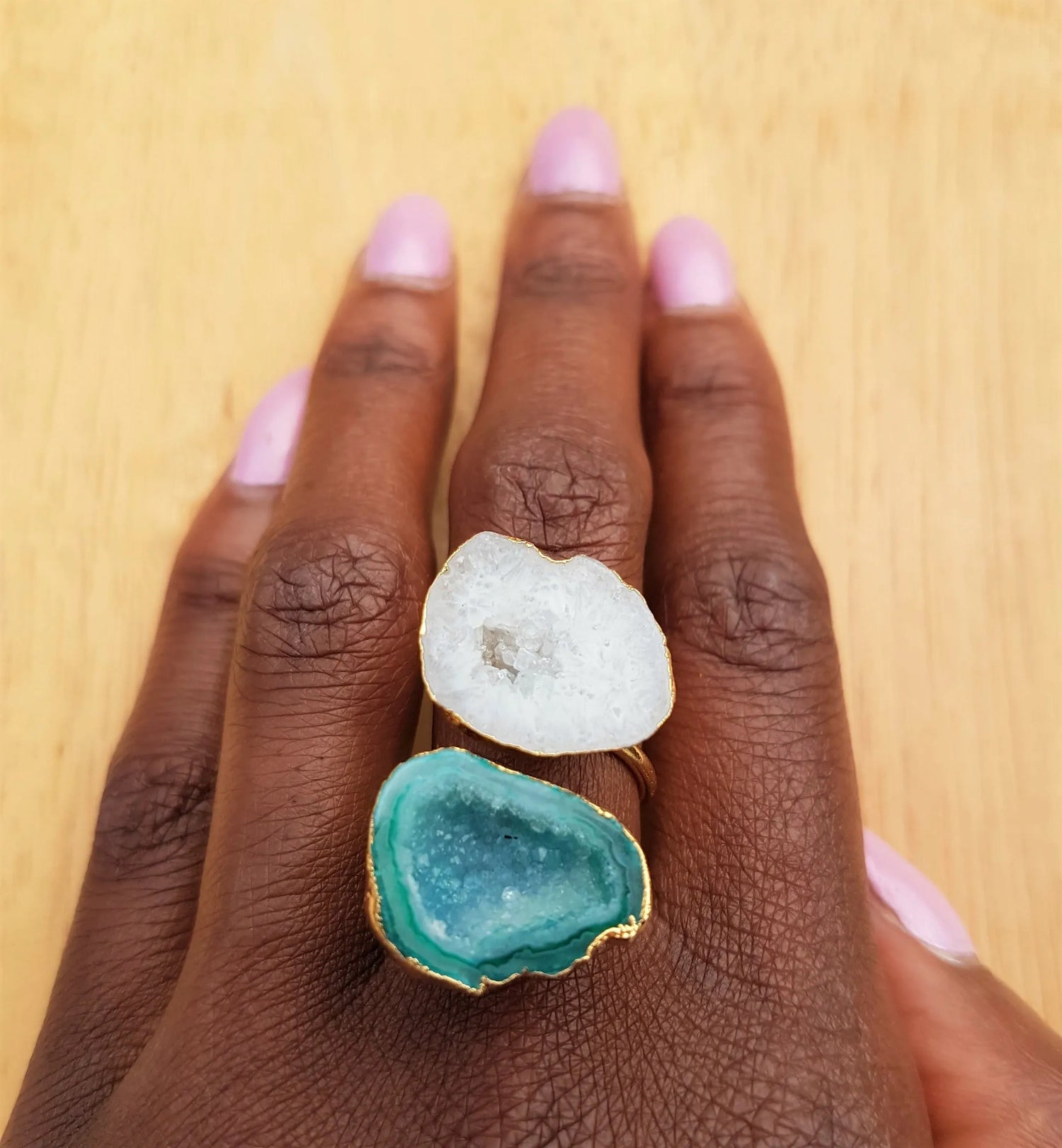 Turquoise White Semi Precious Stone 'Duo' Gold Ring