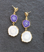 YAA YAA LONDON 'So Solar' Purple Cream Gemstone Gold Earrings