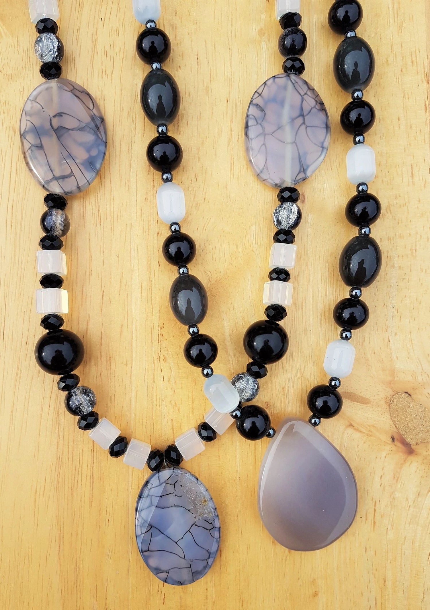 Ghanaian Monochrome Glass Bead Pendant Stone Necklaces