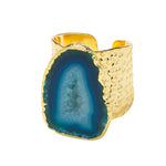 YAA YAA LONDON 'MEGA' Ocean Blue Semi Precious Stone Gold Statement Ring