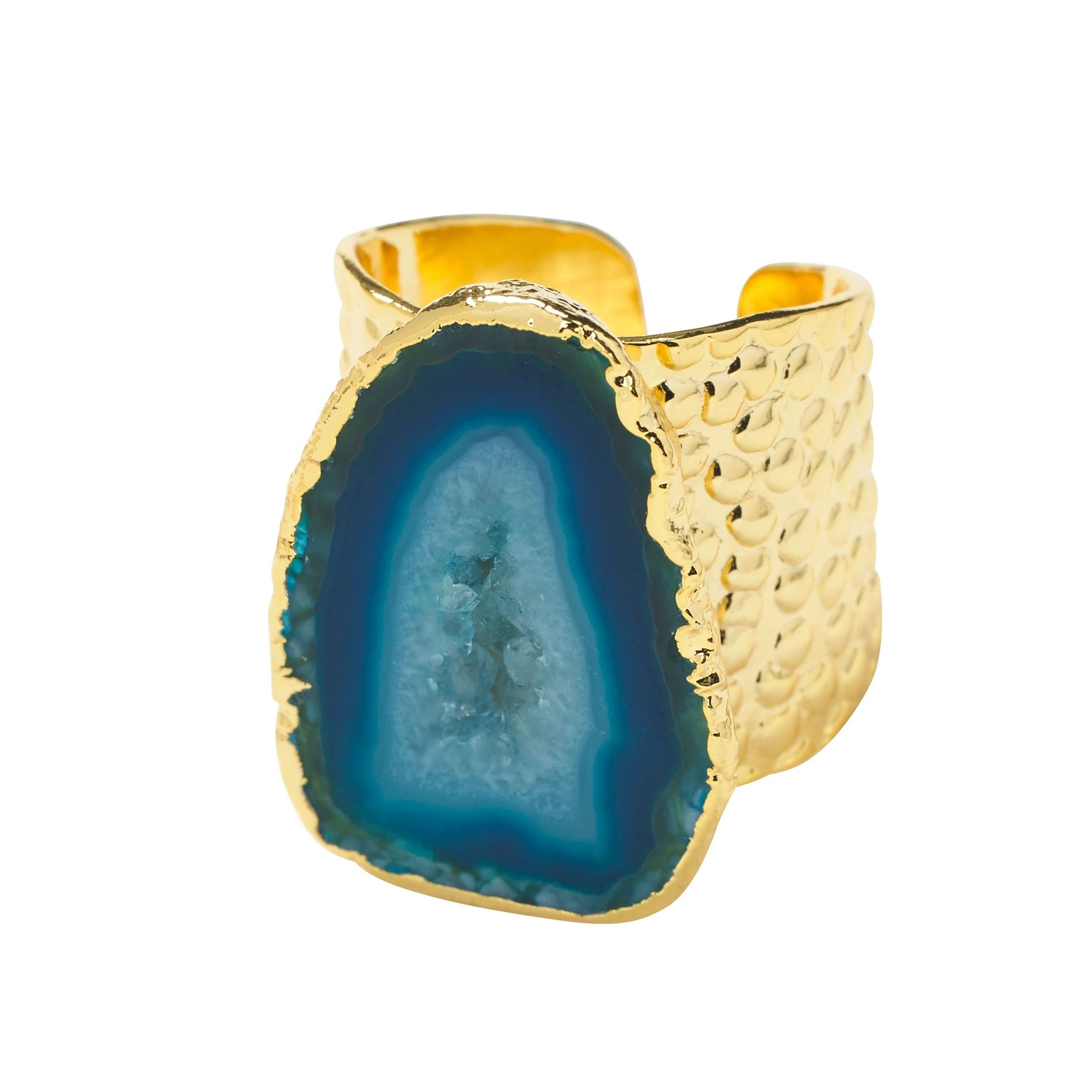 YAA YAA LONDON 'MEGA' Ocean Blue Semi Precious Stone Gold Statement Ring