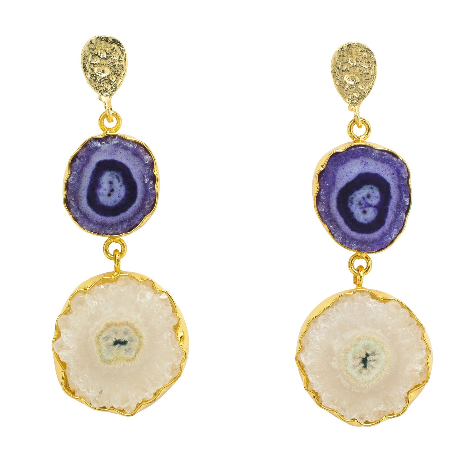 YAA YAA LONDON 'So Solar' Purple Cream Gemstone Gold Earrings