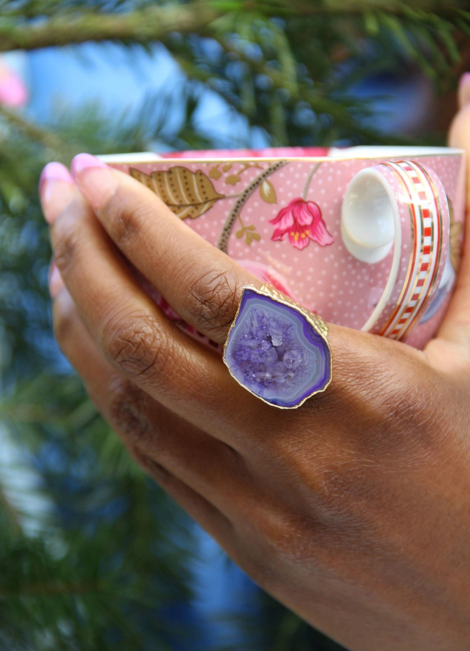 YAA YAA LONDON 'MEGA' Semi Precious Stone Gold Statement Ring