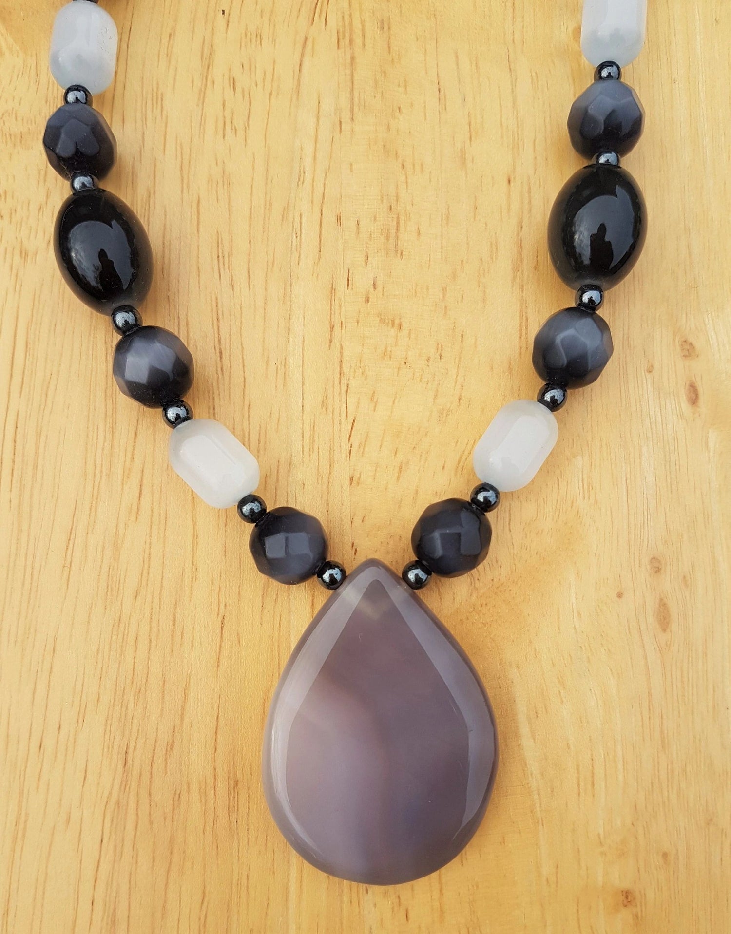Ghanaian Monochrome Glass Bead Pendant Stone Necklaces