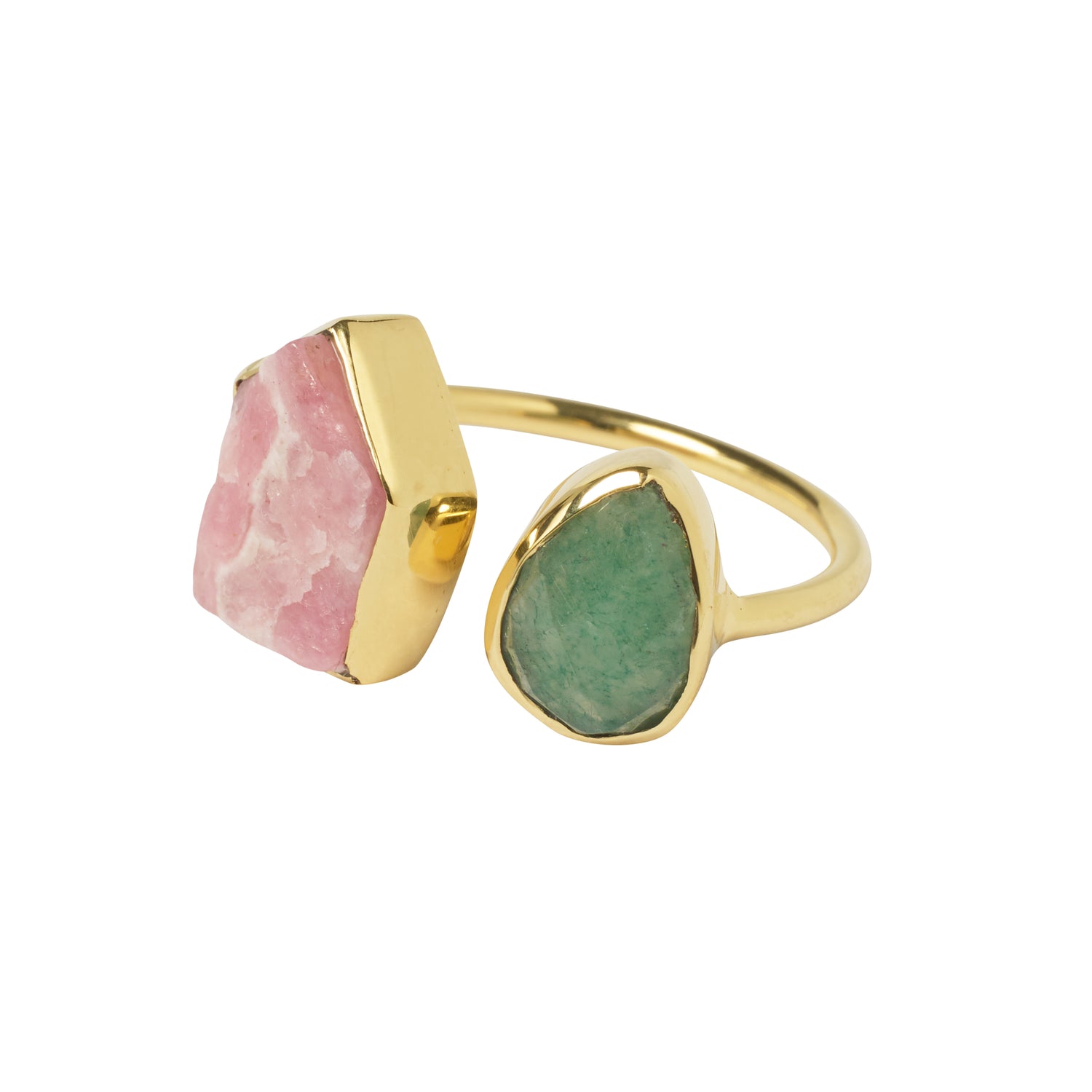 Colour Fusion Adjustable Ring - Green Aventurine / Pink Rhodochrosite