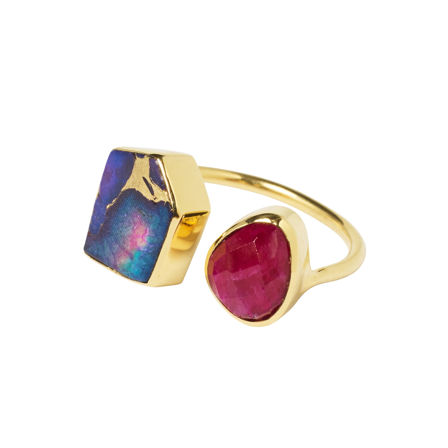 Colour Fusion Adjustable Ring - Pink Copper Turquoise / Ruby Sillimanite
