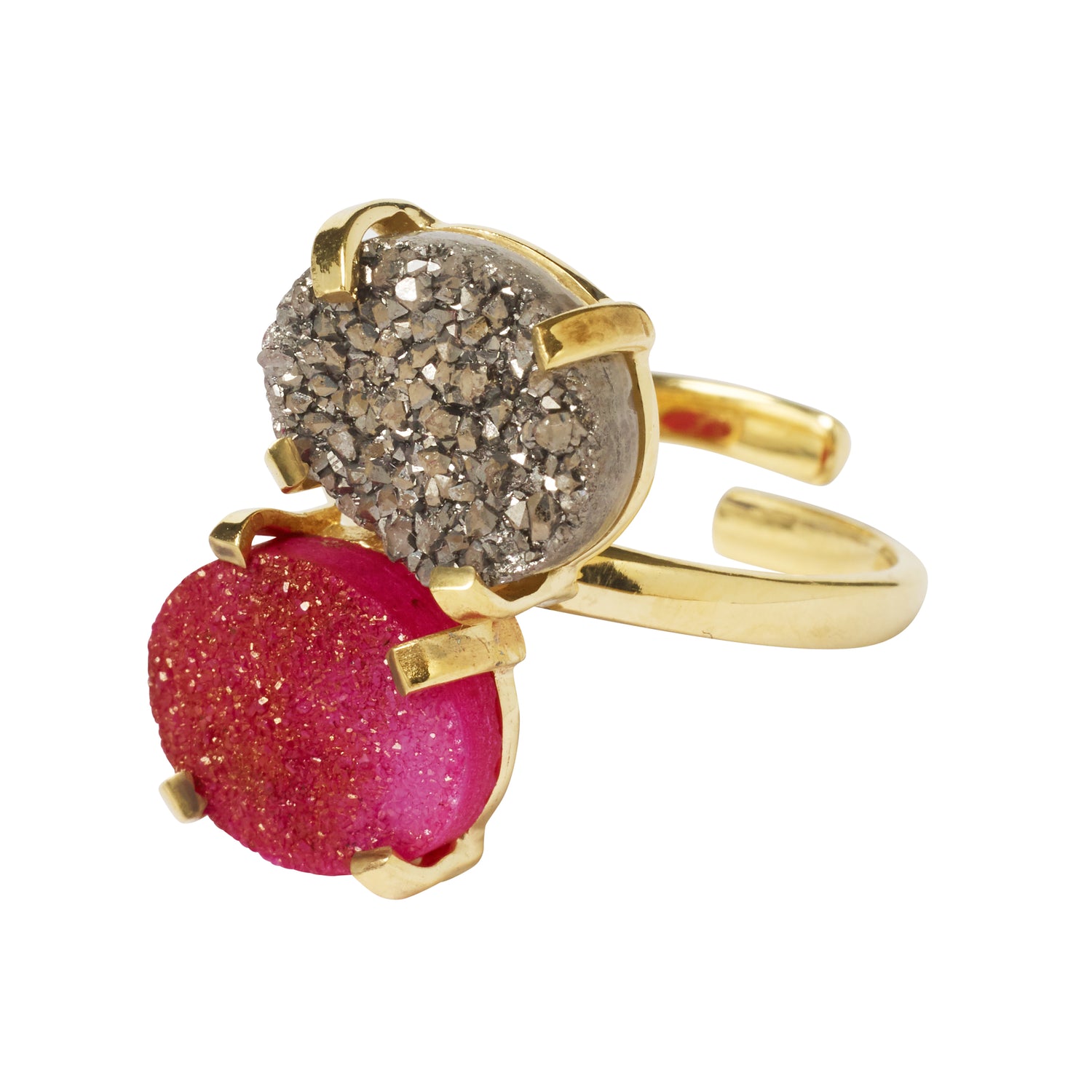 Colour Pop Lux Adjustable Ring - Pewter/Raspberry