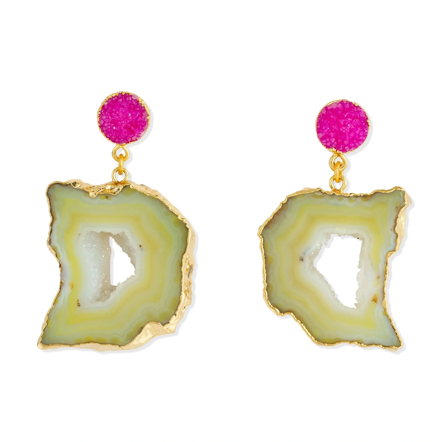 YAA YAA LONDON Yellow Pink Agate 'African Slice' Earrings