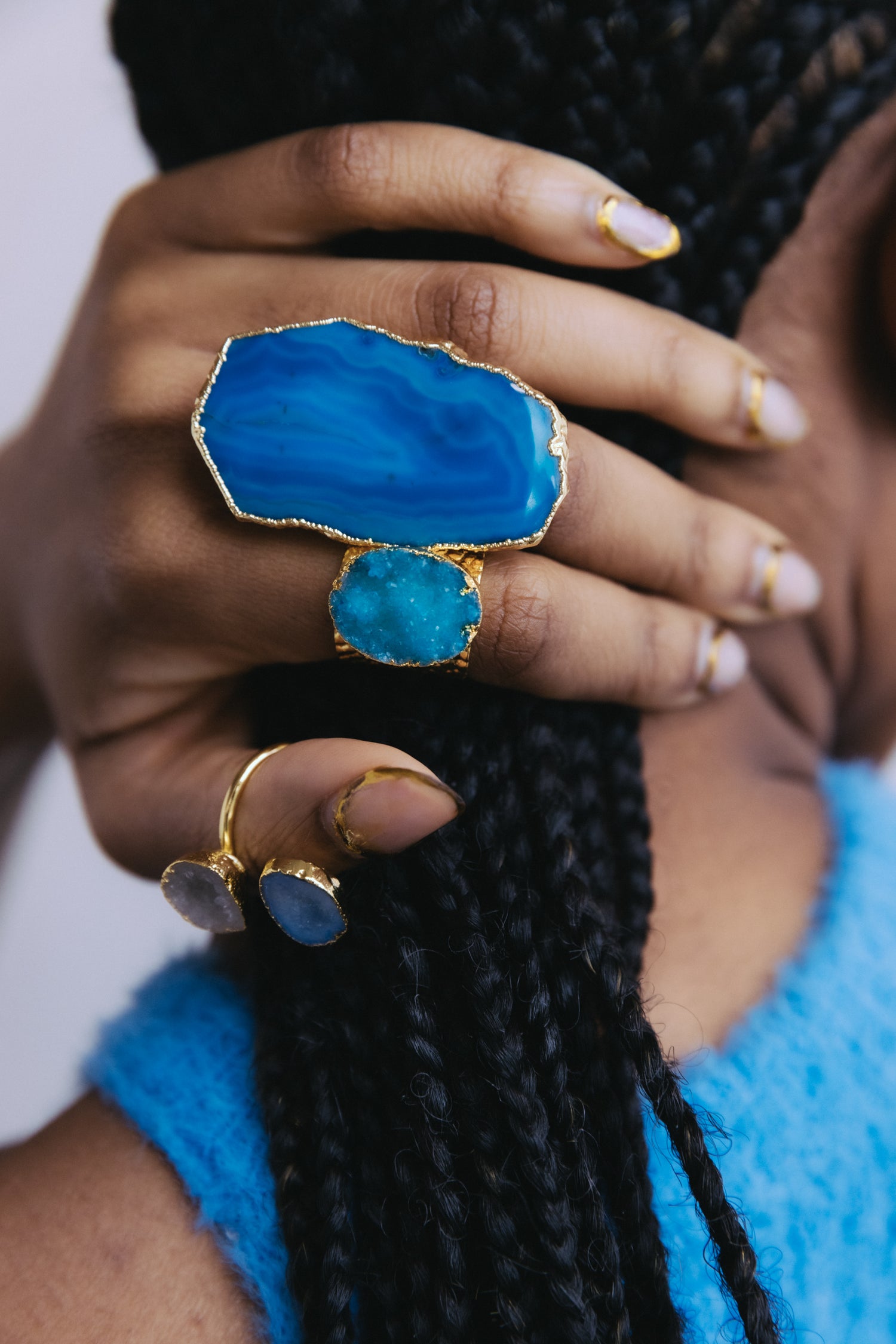Sky Blue 'Crystal Crush' Gold Statement Ring
