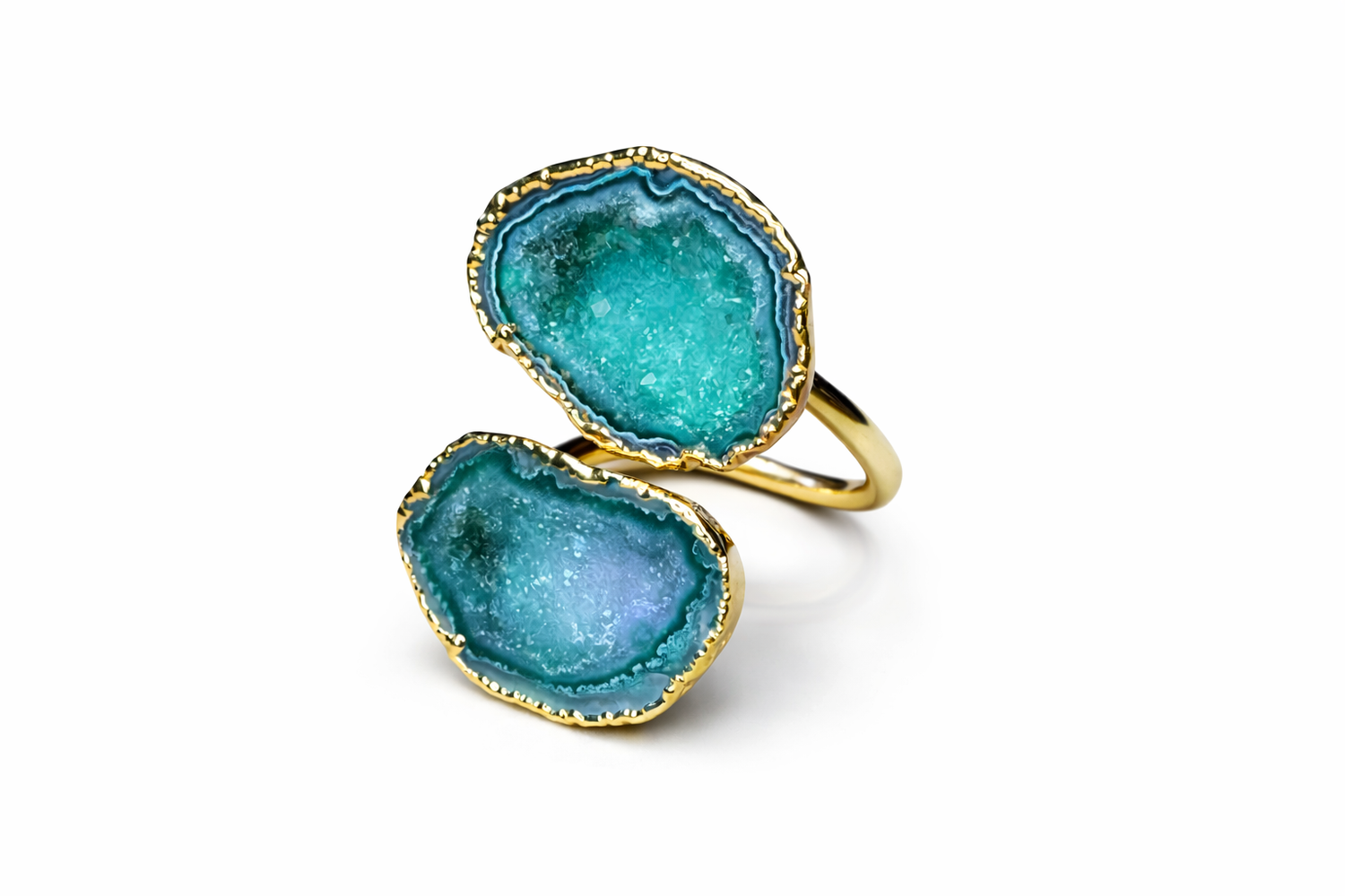 YAA YAA LONDON Double Green Duo Gemstone Gold Ring