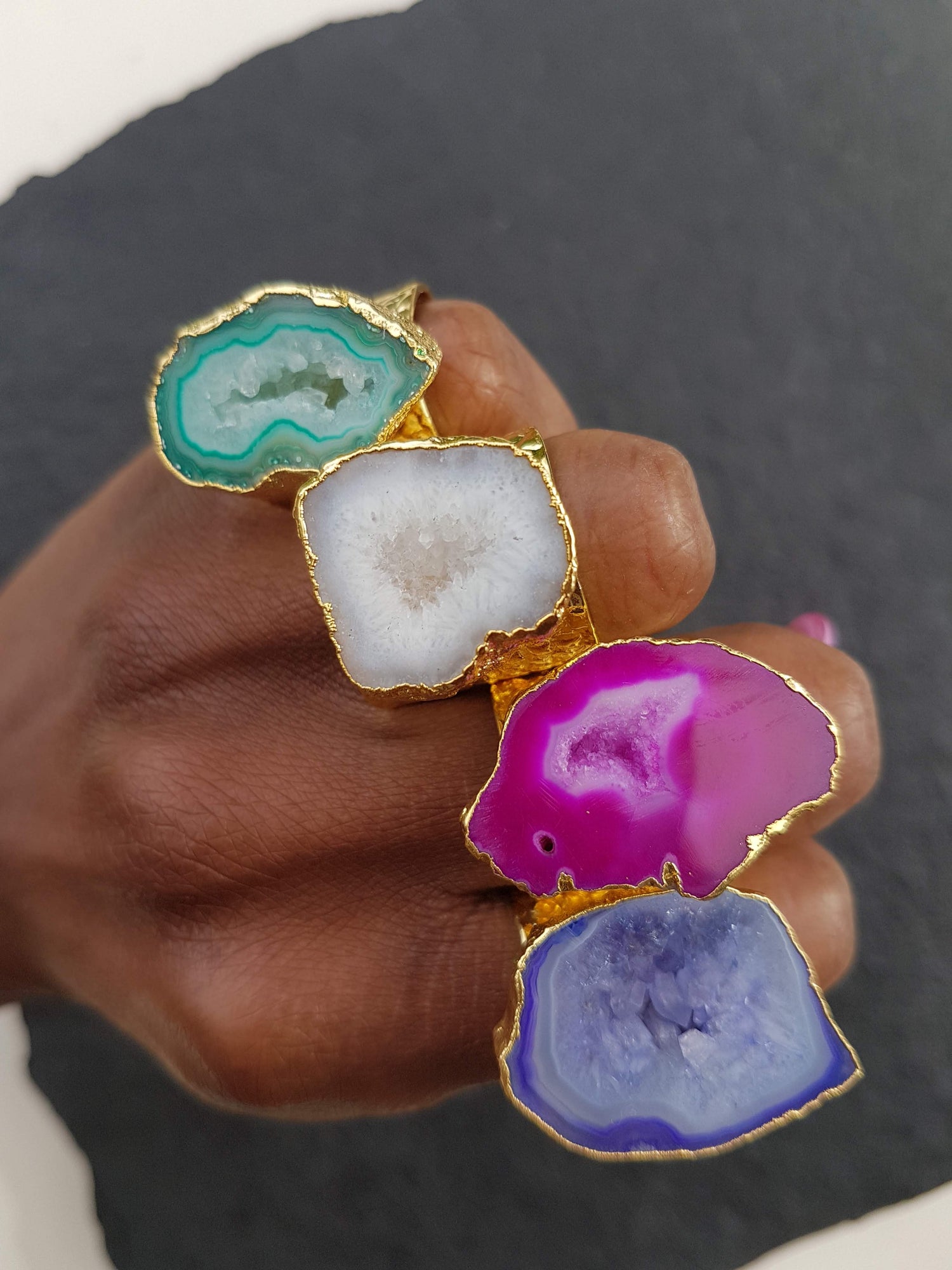 'MEGA' Teal Green Semi Precious Stone Gold Statement Ring