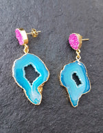 YAA YAA LONDON Blue Pink Agate 'African Slice' Earrings