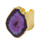 YAA YAA LONDON 'MEGA' Deep Purple Semi Precious Stone Gold Statement Ring