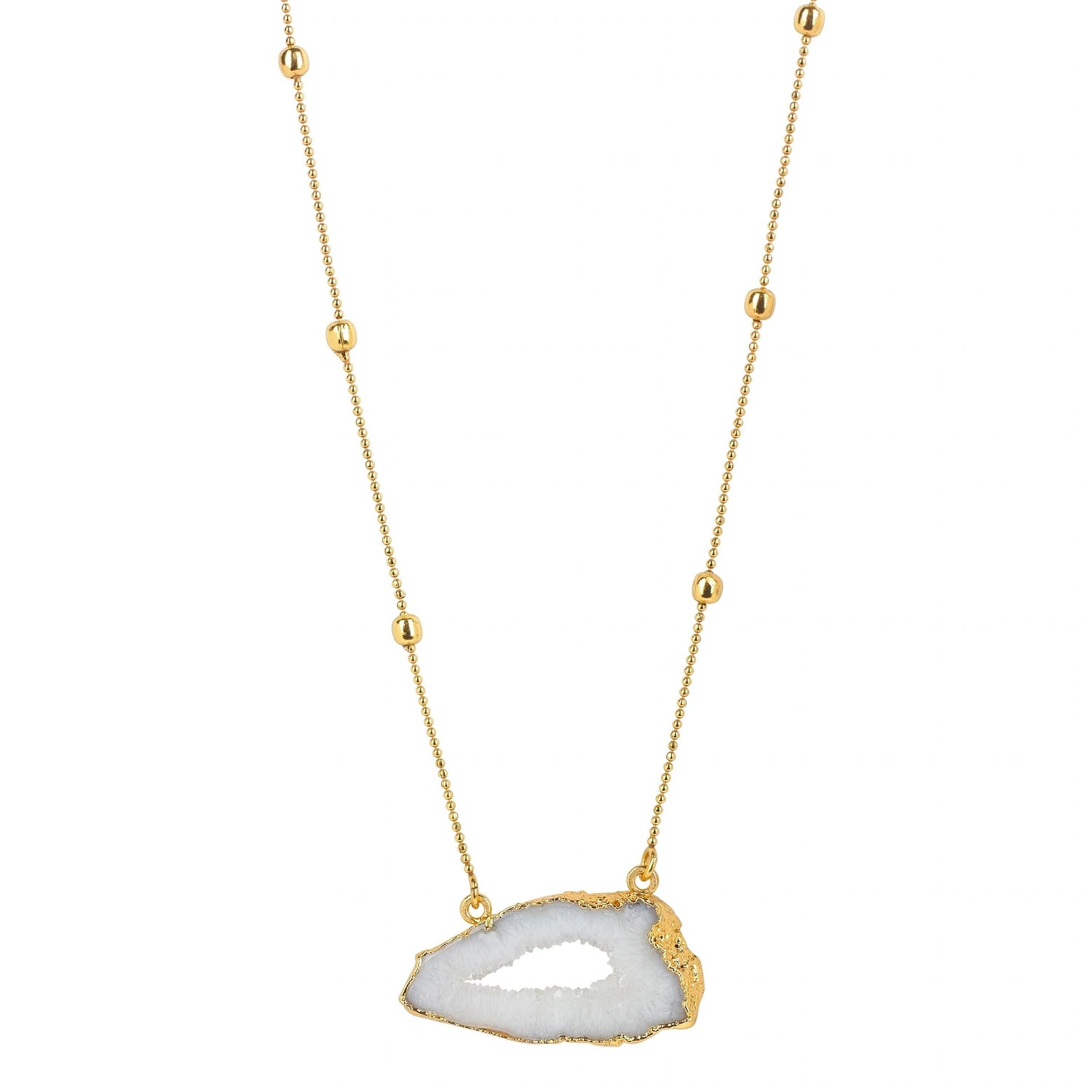 YYL LUXE ‘My First Love’ Gold Vermeil White Agate Crystal Necklace