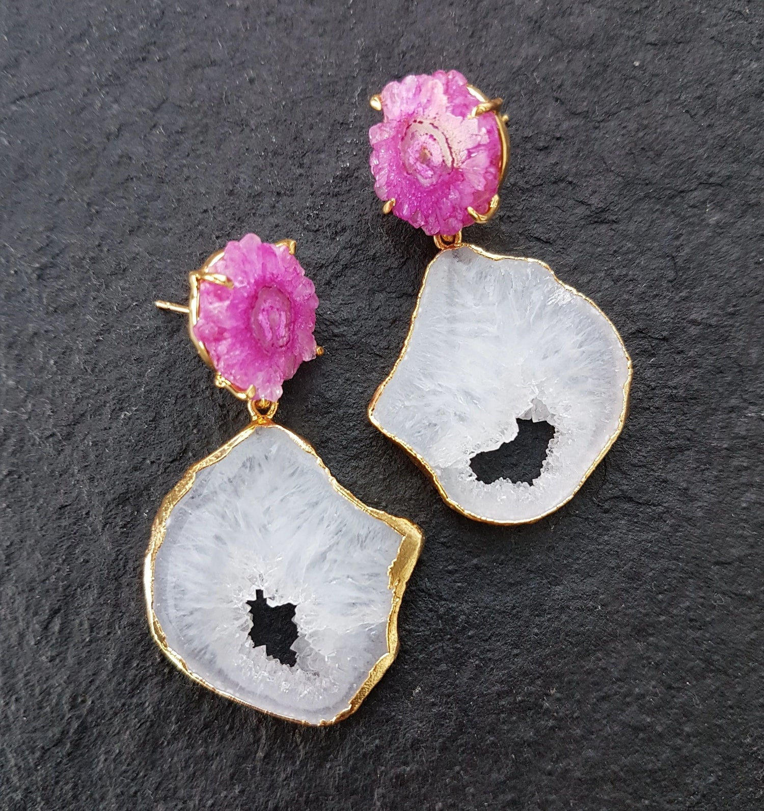 YAA YAA LONDON Pink Solar Quartz White Agate 'Summer Love' Earrings