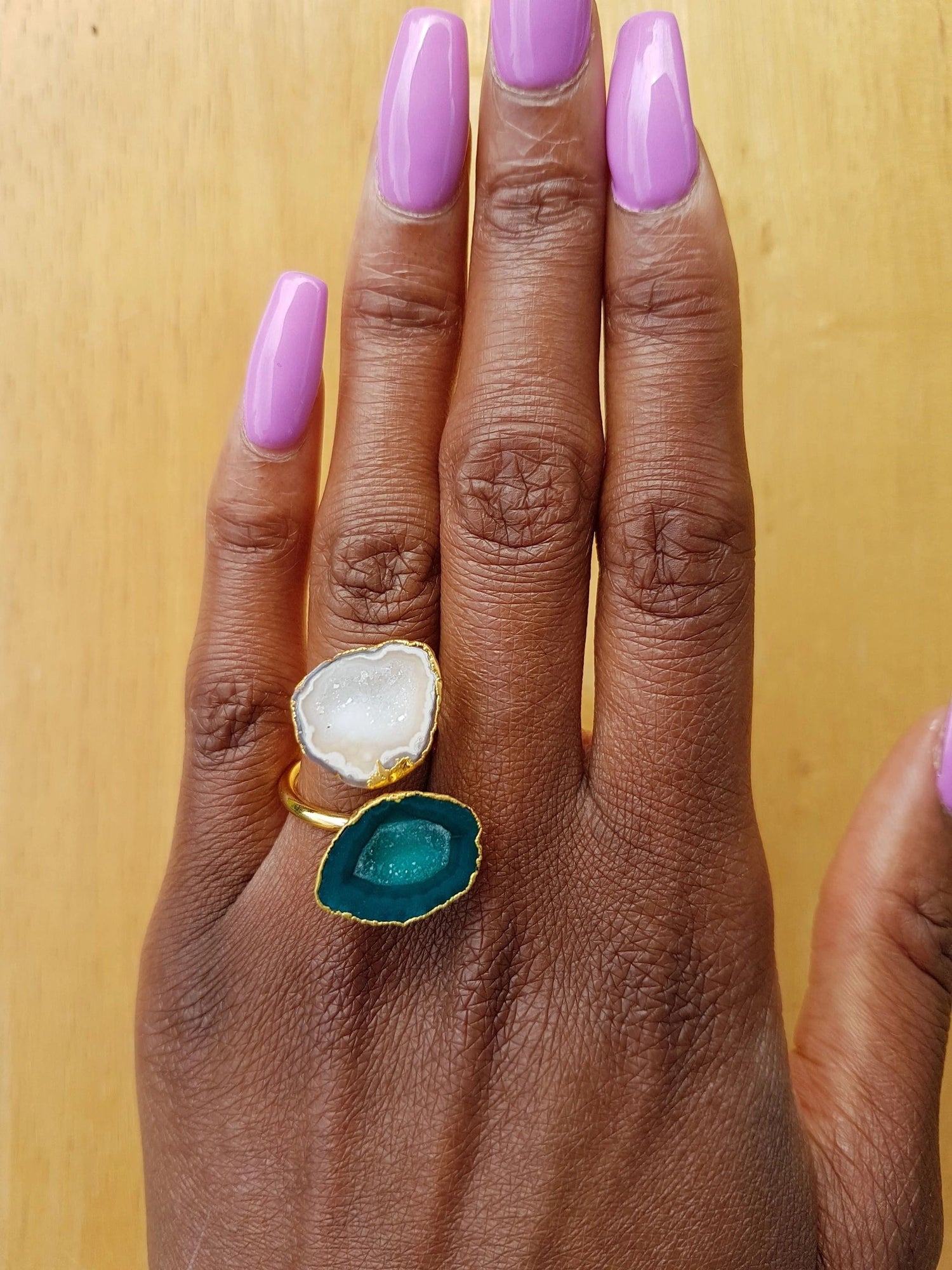 Green White 'Duo' Gemstone Gold Ring