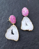 YAA YAA LONDON Pink Solar Quartz White Agate 'Summer Love' Earrings