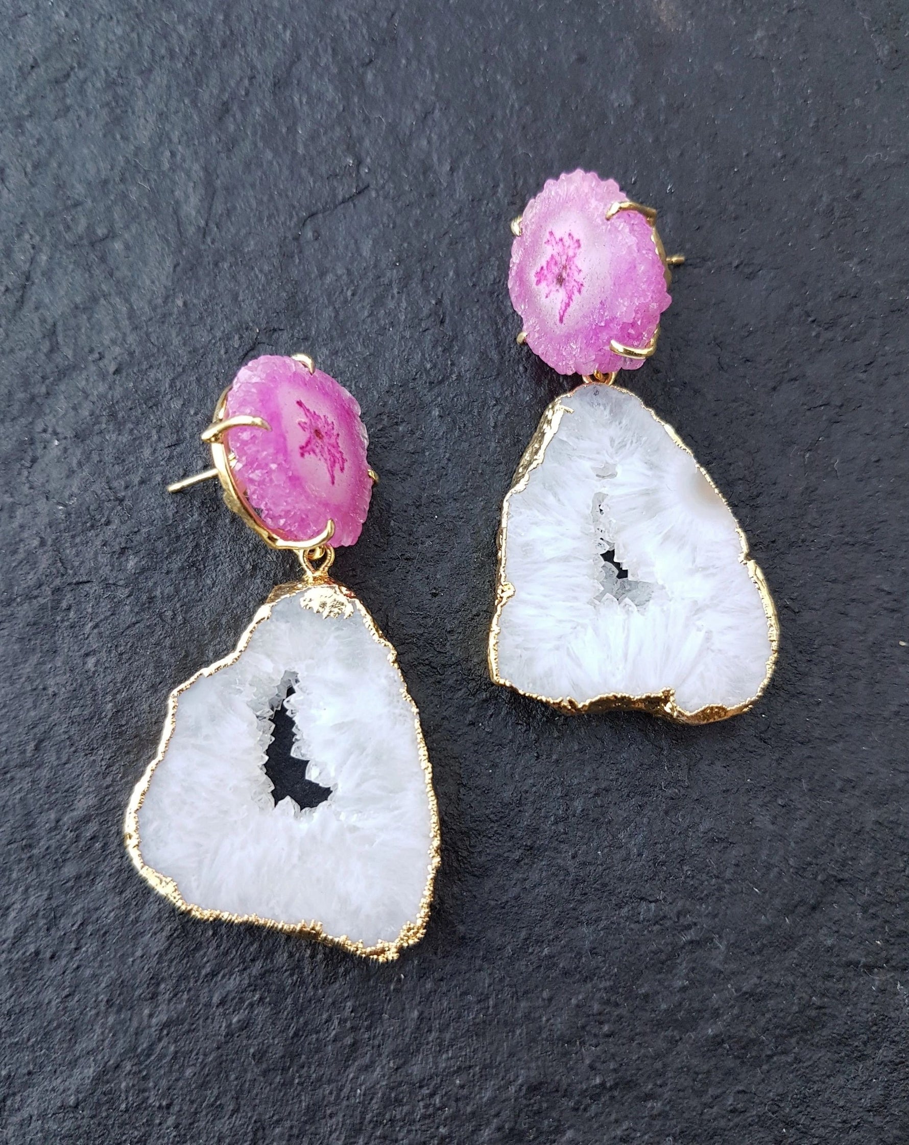 YAA YAA LONDON Pink Solar Quartz White Agate 'Summer Love' Earrings