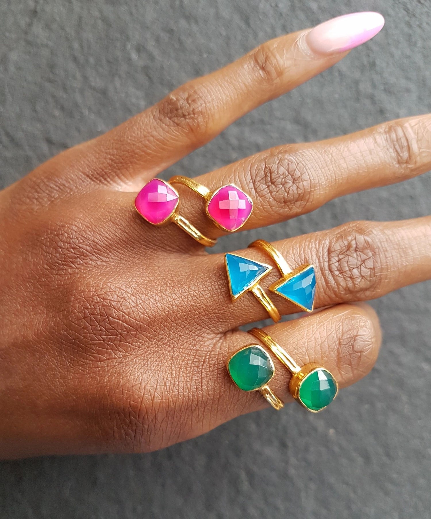 YYL LUXE ‘Ebien’ Gemstone Adjustable Gold Vermeil Rings
