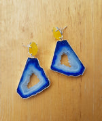 YYL LUXE Sterling Silver Blue Agate Yellow Stone Earrings