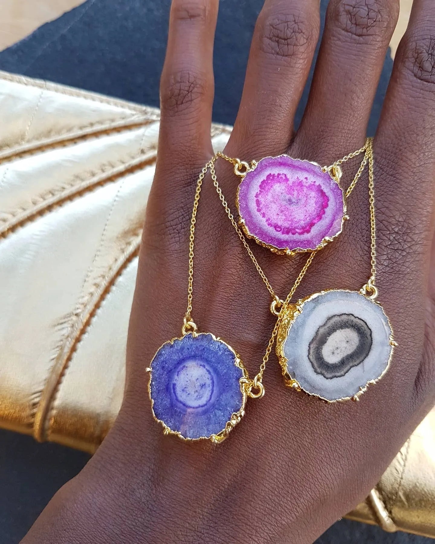 YYL LUXE Magenta 'Solar Power' Gold Vermeil Gemstone Necklace