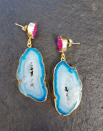 YAA YAA LONDON Blue Pink Agate 'African Slice' Earrings