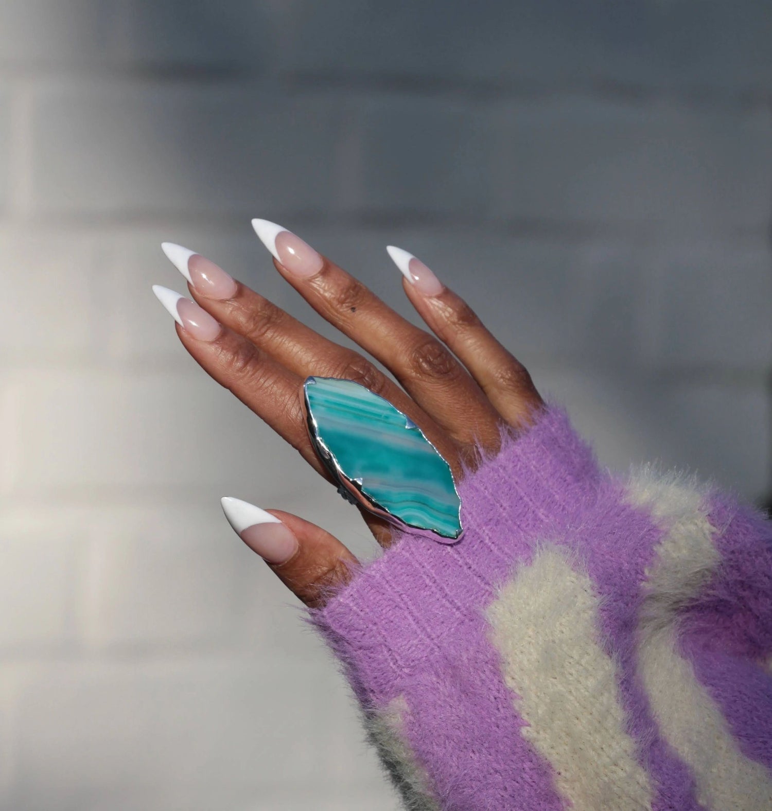 Sterling Silver 'GRANDE' Aqua Turquoise Gemstone Adjustable Ring