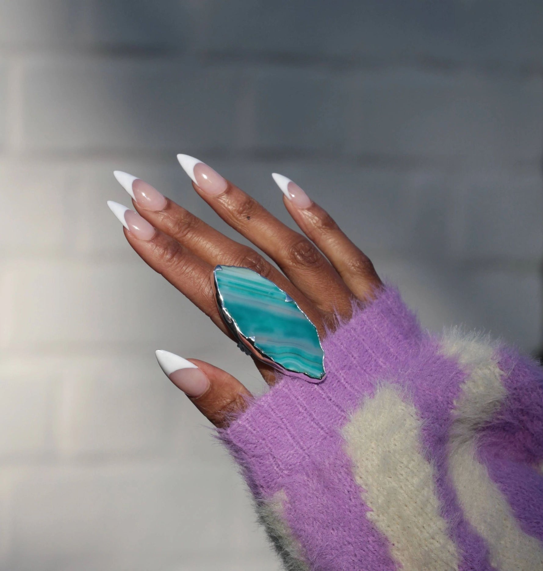 Sterling Silver 'GRANDE' Aqua Turquoise Gemstone Adjustable Ring