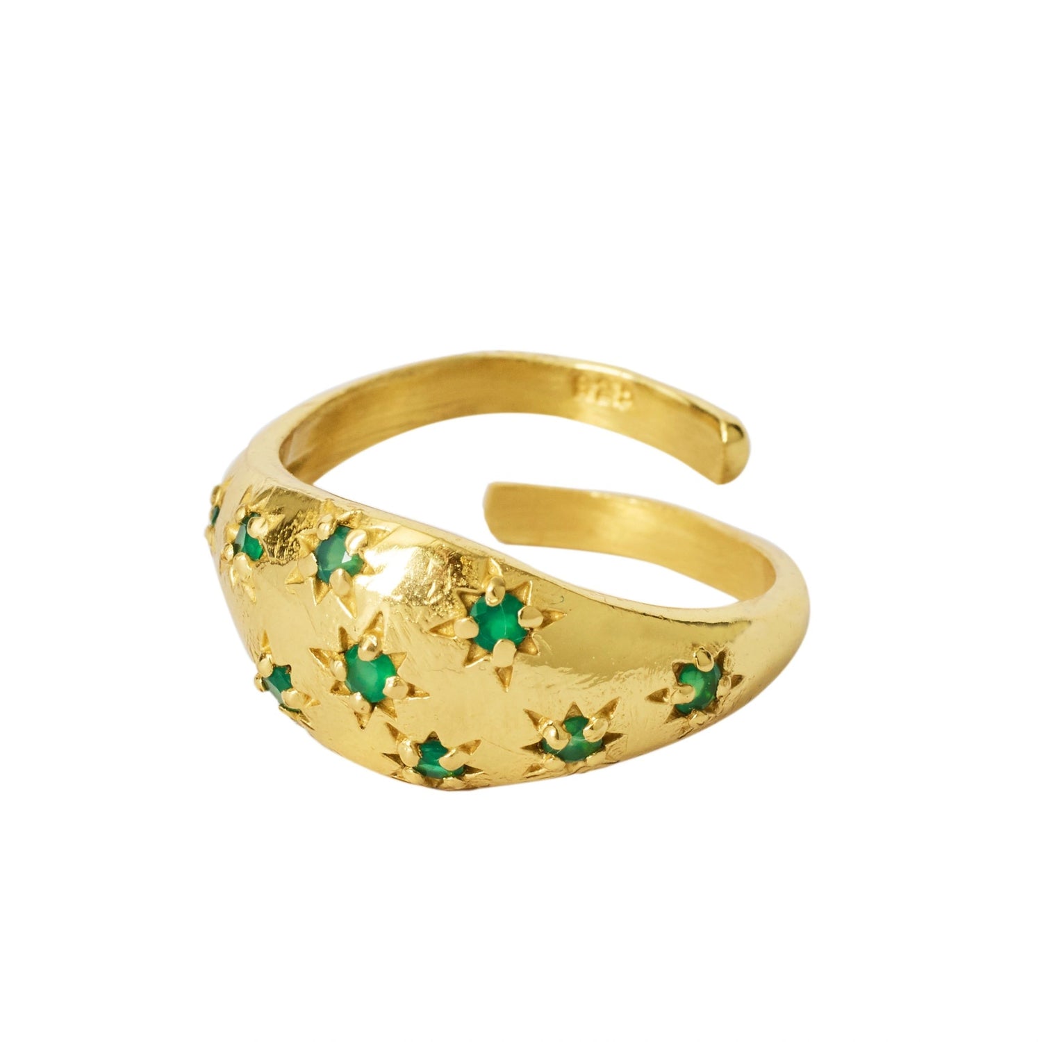 YYL LUXE 'Precious Daughter' Green Onyx Gemstone Gold Vermeil Ring