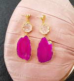YAA YAA LONDON 'Hold on' Rose Quartz Gemstone Statement Earrings - Pink