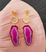 YAA YAA LONDON 'Hold on' Rose Quartz Gemstone Statement Earrings - Pink