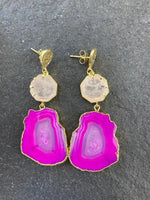 YAA YAA LONDON 'Hold on' Rose Quartz Gemstone Statement Earrings - Pink