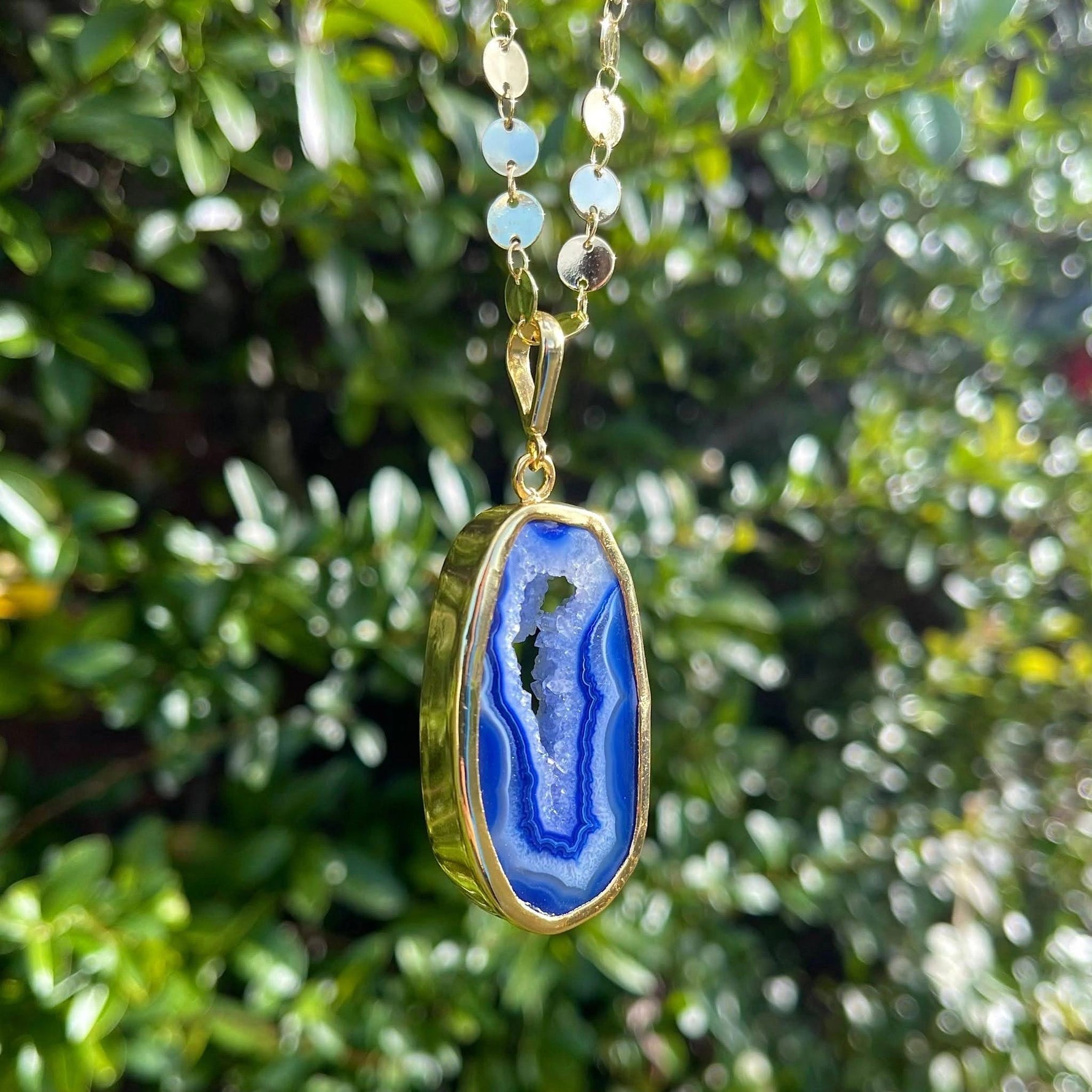 'ULTRA' Cobalt Blue Agate Long Gold Pendant Necklace