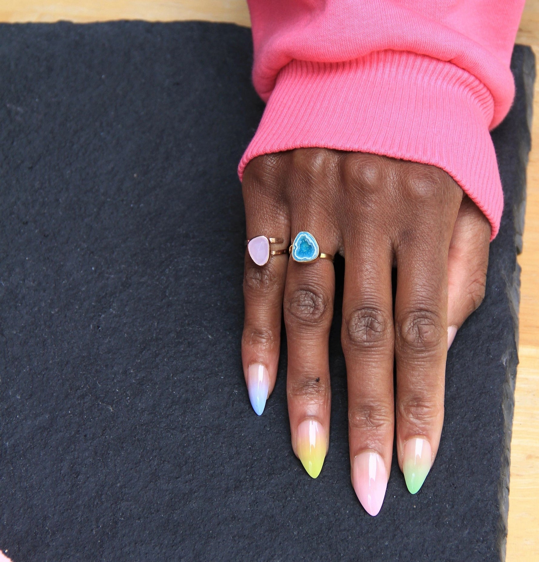 YYL LUXE Aqua Green Crystal Irregular 'Pinky Ring'