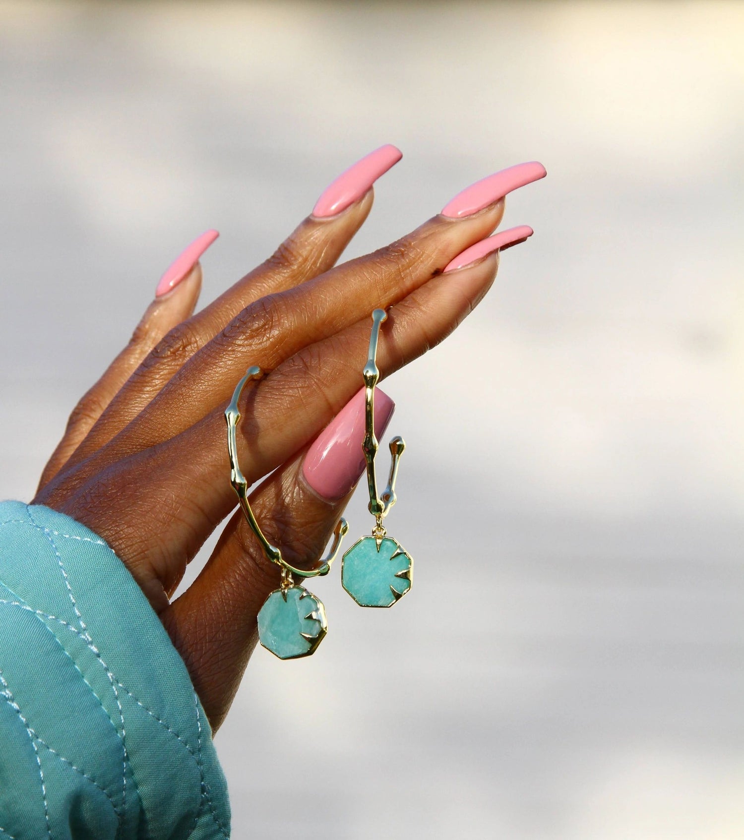 YAA YAA LONDON 'Hold On' Amazonite Large Hoop Earrings