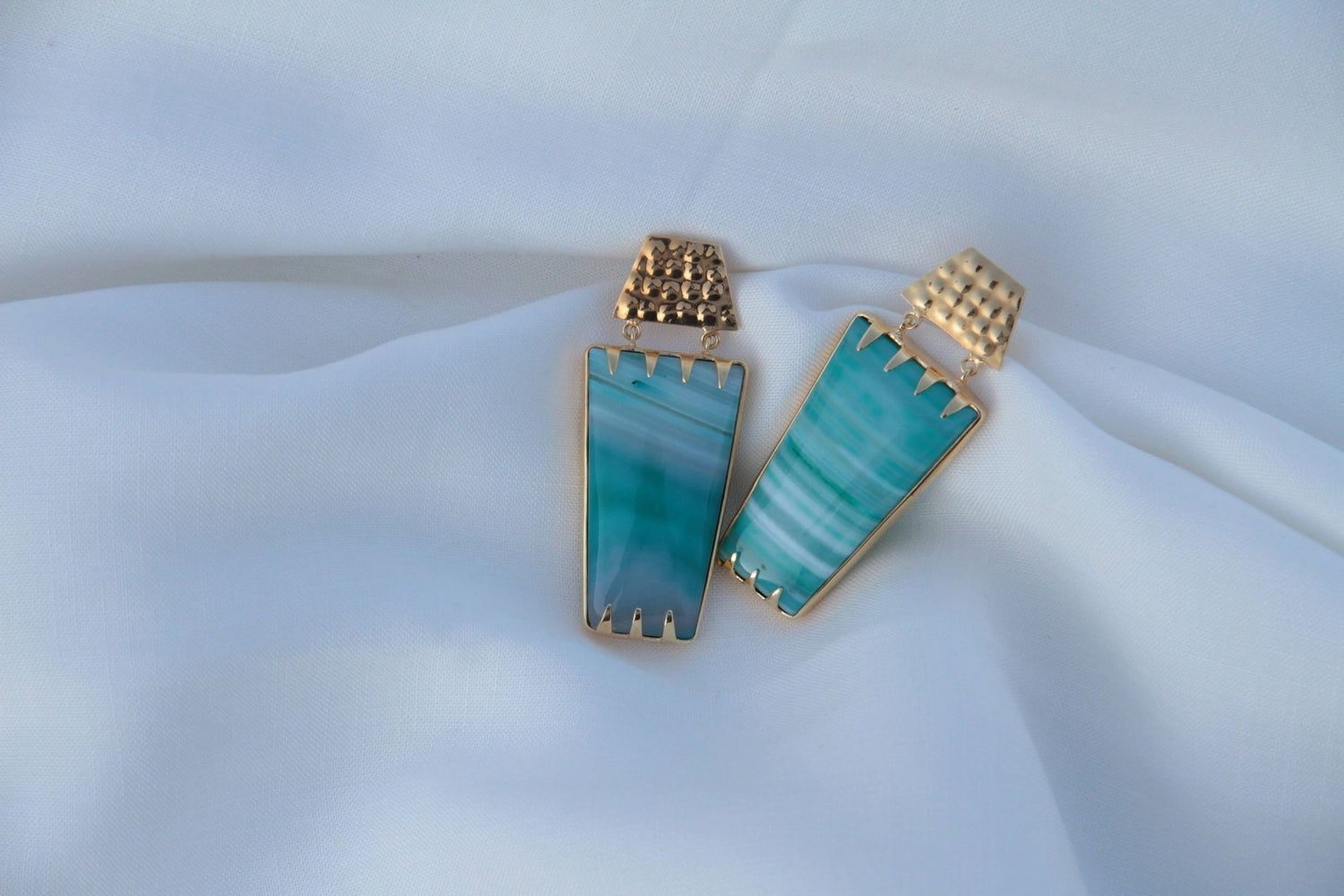 Aqua Green 'Determination' Gold Gemstone Earrings
