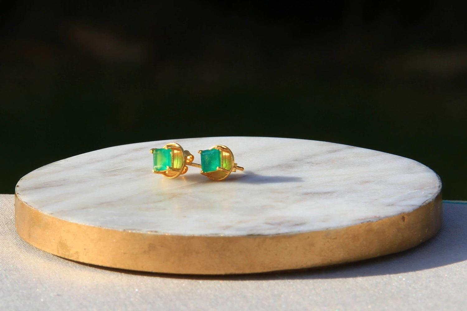 'New Mama' Gold Vermeil Green Onyx Stud Earrings
