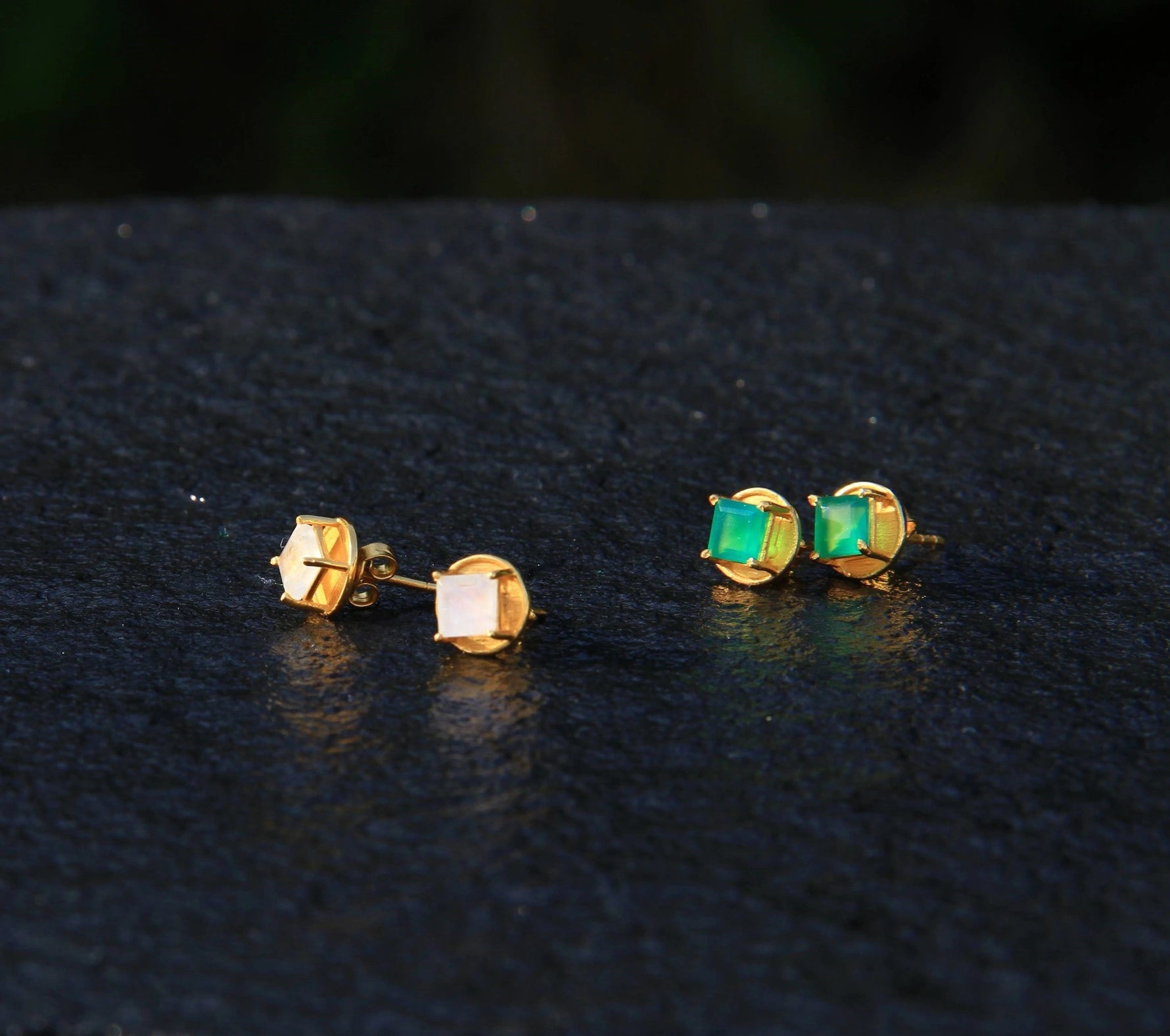 'New Mama' Gold Vermeil Moonstone Stud Earrings