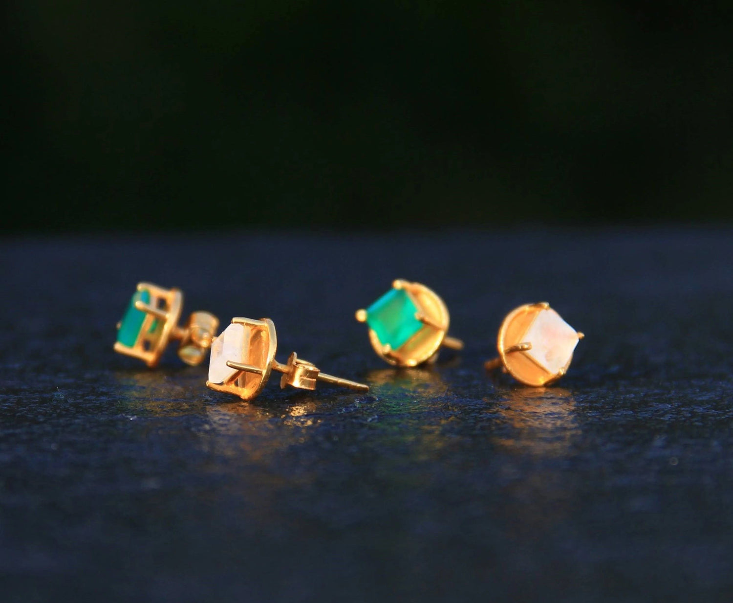 'New Mama' Gold Vermeil Moonstone Stud Earrings