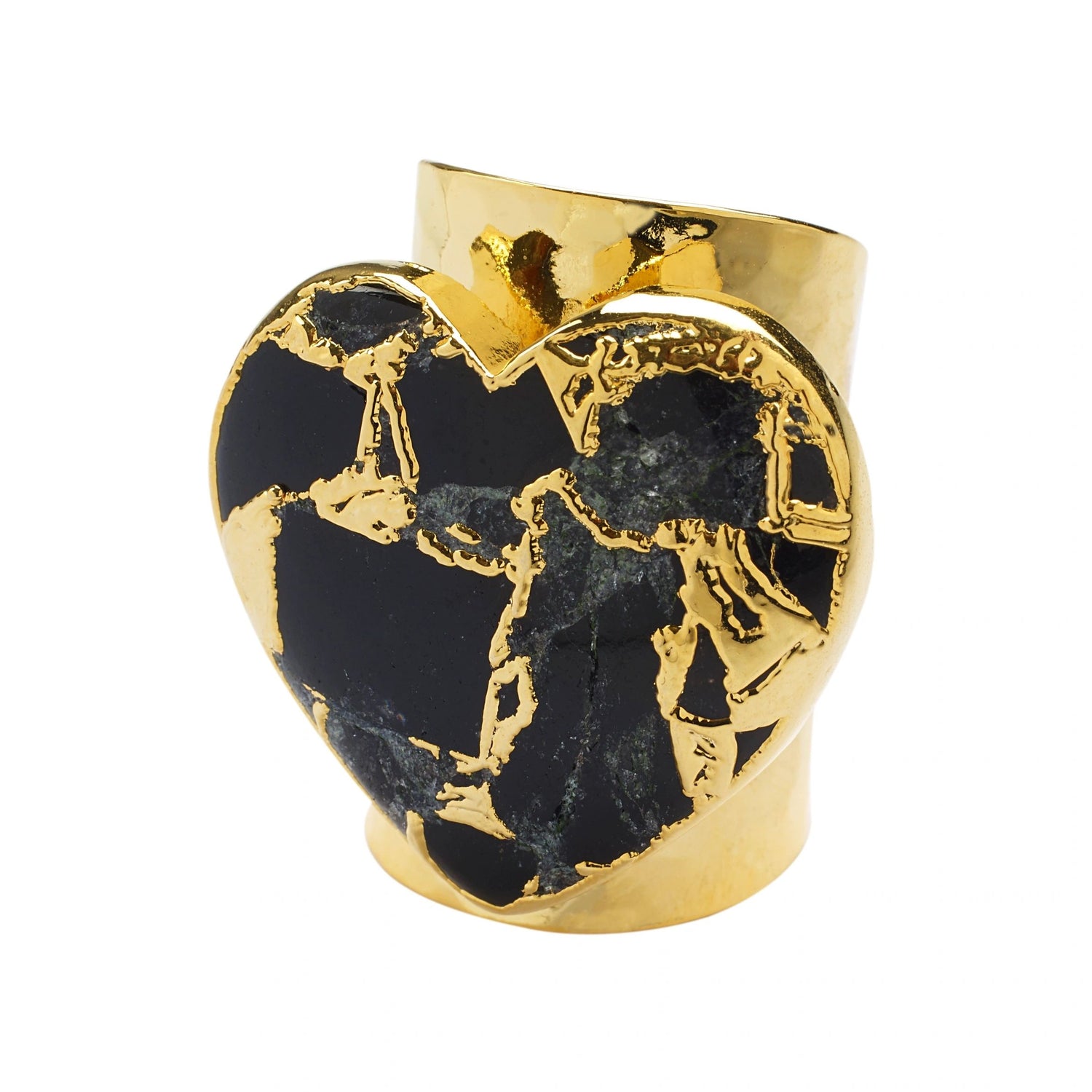 'Molten Heart' Longline Black Grey Stone Gold Ring