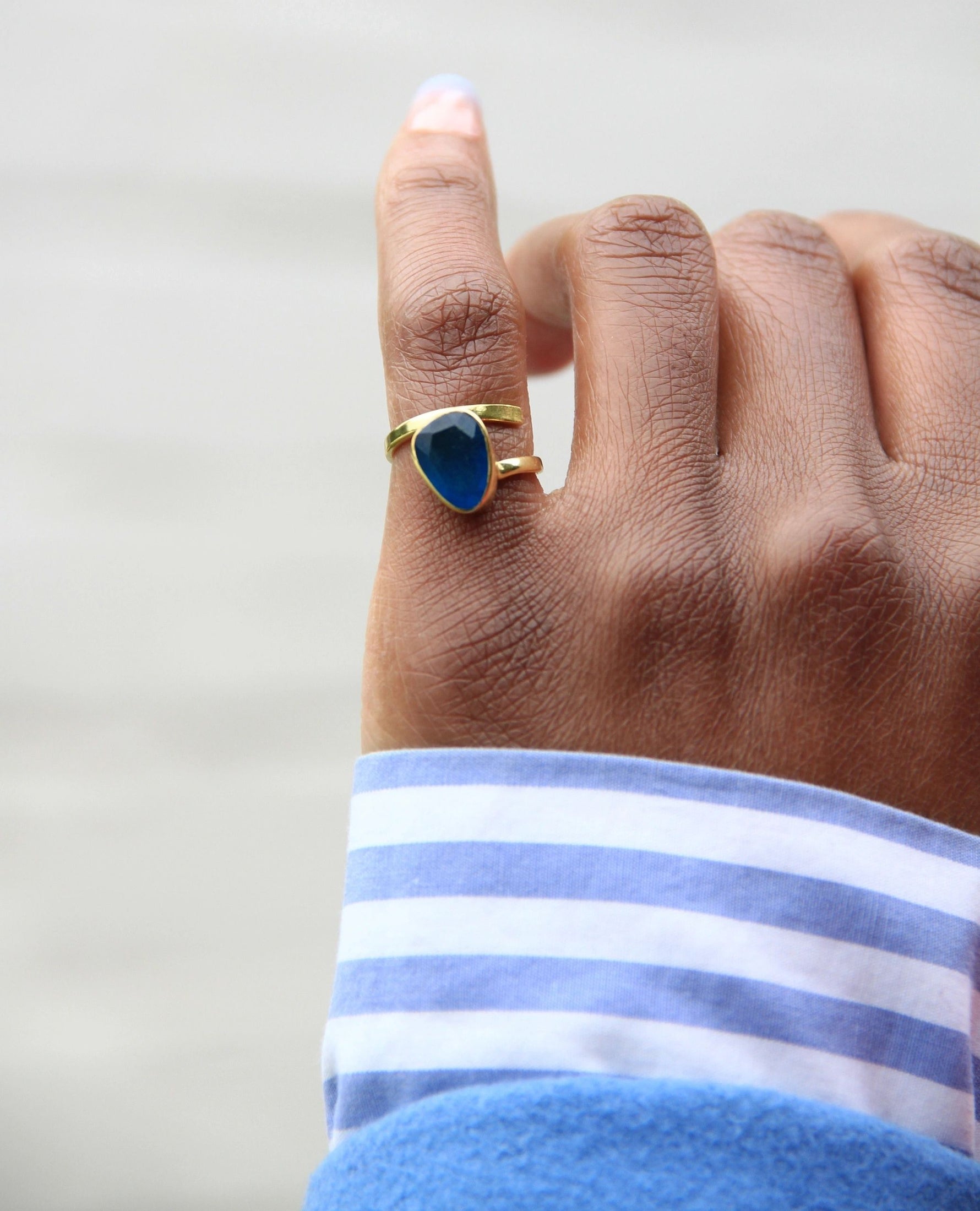 YYL LUXE Blue Neon Apatite Adjustable 'Pinky Ring'