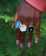 YAA YAA LONDON 'MEGA' Ocean Blue Semi Precious Stone Gold Statement Ring