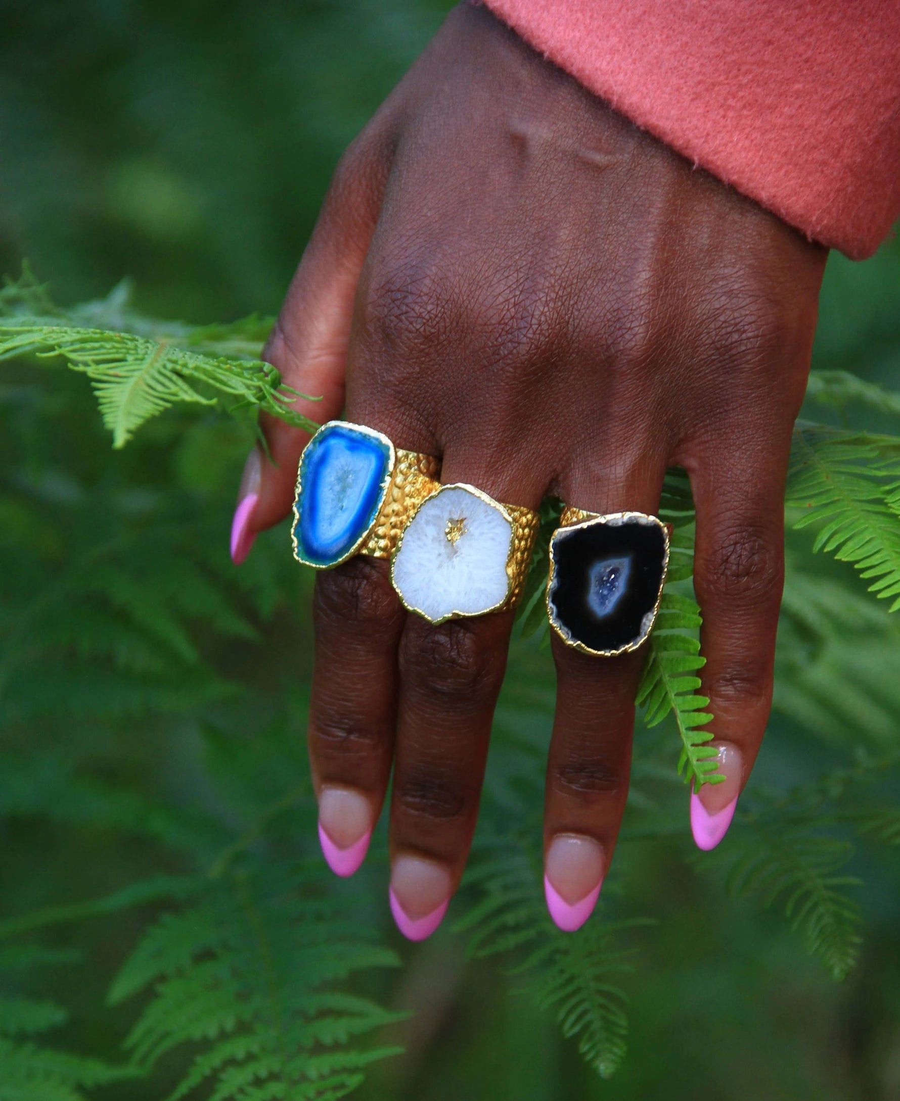 YAA YAA LONDON 'MEGA' Ocean Blue Semi Precious Stone Gold Statement Ring