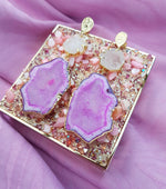 YAA YAA LONDON 'Hold on' Rose Quartz Gemstone Statement Earrings - Pink